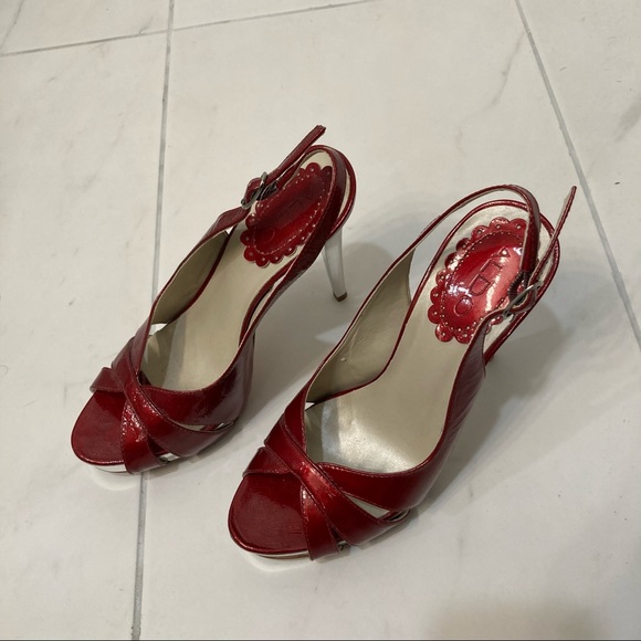 Aldo - Vintage red patent leather peep toe, sling back size 6B US 37EUR - Picture 3 of 6